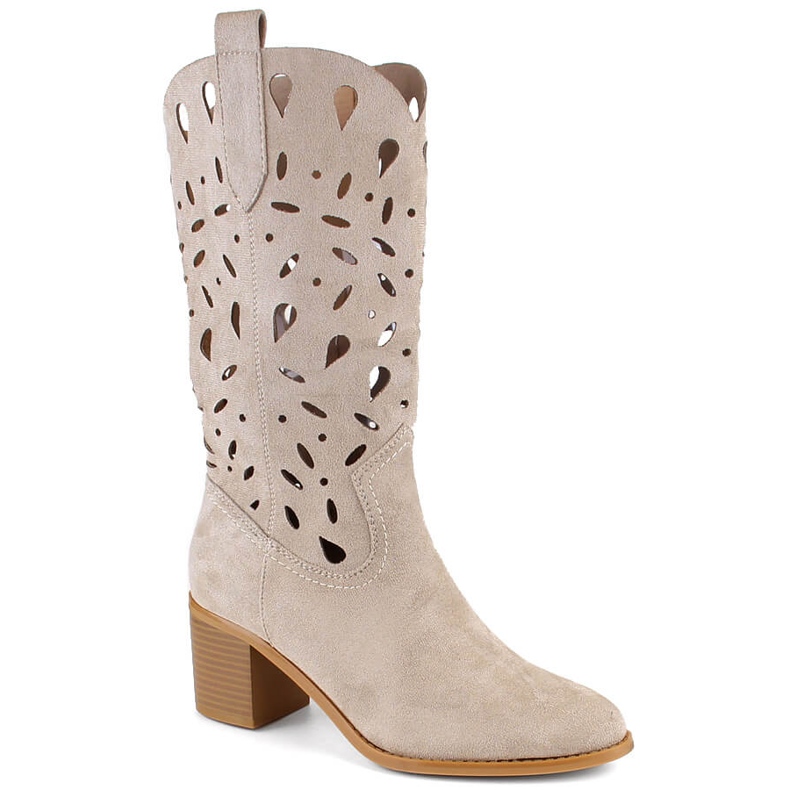 M. DASZYŃSKI Bottines ajourées en daim pour femme, beige clair M.Daszyński MR2337-3