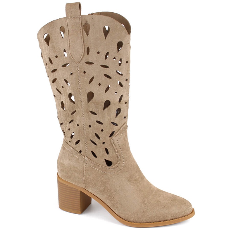 M. DASZYŃSKI Bottines ajourées en daim pour femmes, beige foncé M.Daszyński MR2337-3