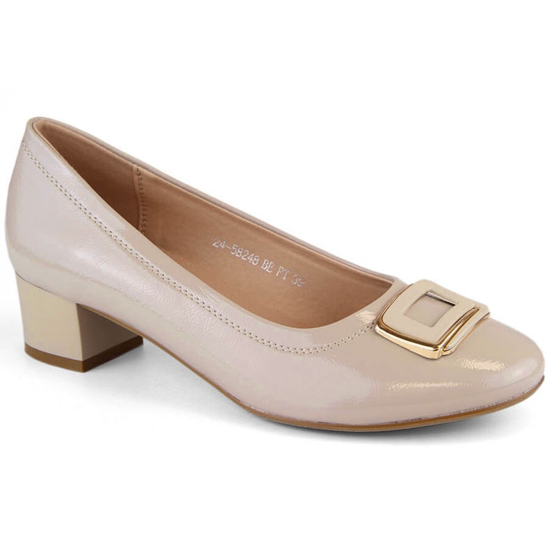 Chaussures pour femme en cuir verni beige à talon haut, Vinceza 58248