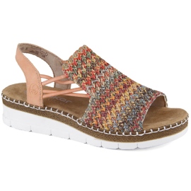 Sandales à enfiler multicolores confortables pour femmes Rieker V1241-90 beige