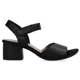Sandales à talons hauts pour femmes confortables en cuir avec velcro, noir Rieker 64693-00