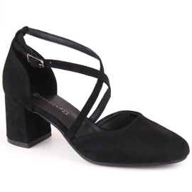 Sandales femme élégantes en daim à talon haut, noir Potocki SZ12341 le noir