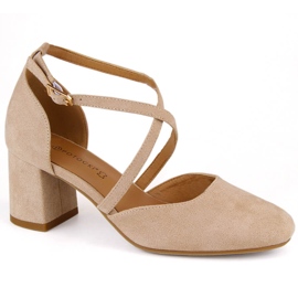 Sandales femme élégantes en daim à talon haut, beige Potocki SZ12341