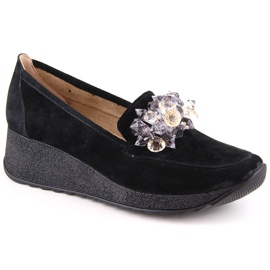 Chaussures compensées pour femmes en cuir suédé avec cristaux, noir Filippo DP4563 le noir