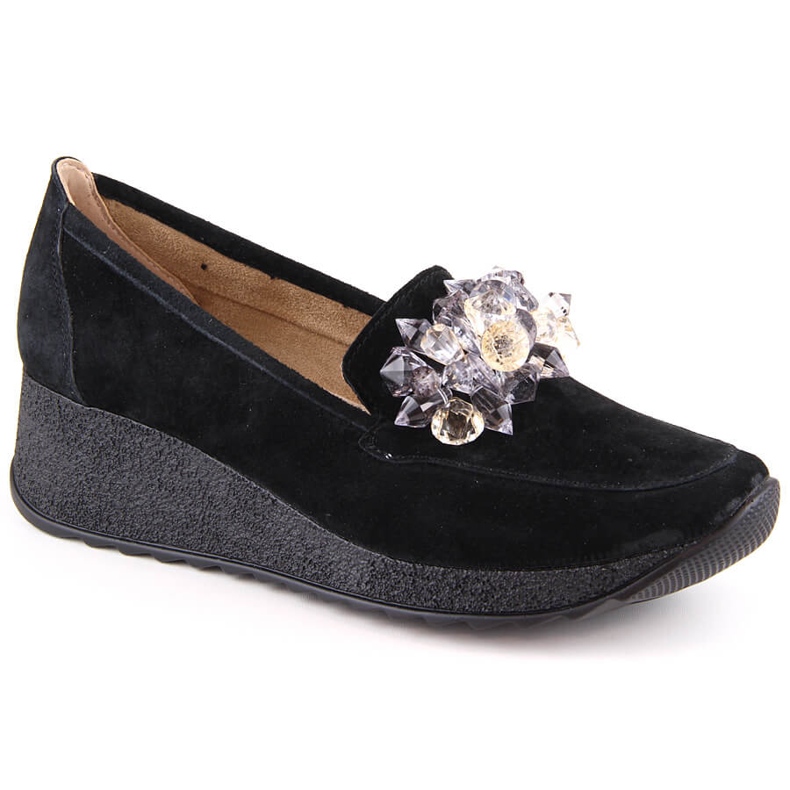 Chaussures compensées pour femmes en cuir suédé avec cristaux, noir Filippo DP4563 le noir