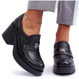 Lemar Chaussures En Cuir Pour Femmes Sur Le Talon Noir