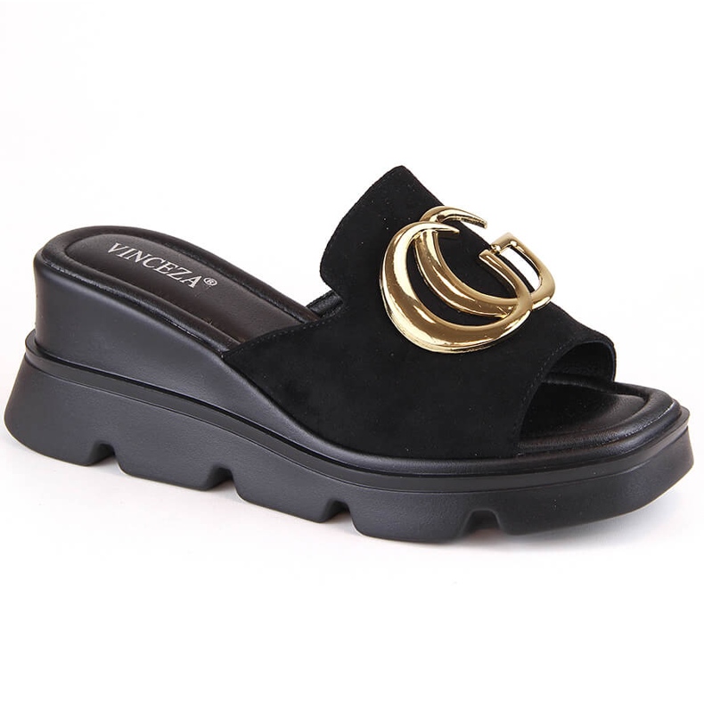 Chaussons compensés en daim pour femmes, noirs, Vinceza 58295 le noir