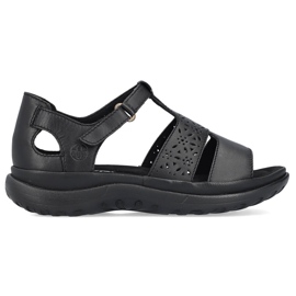 Sandales en cuir confortables pour femmes avec velcro, noir Rieker 64865-01 le noir