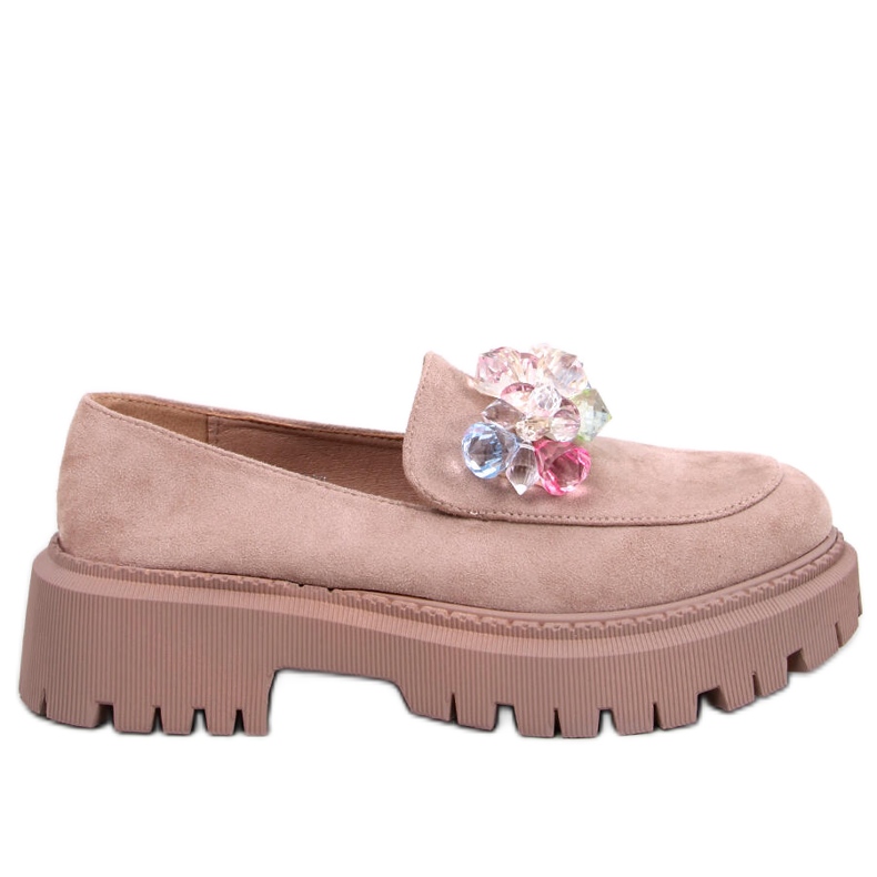Stefani Mocassins plateforme kaki à perles beige