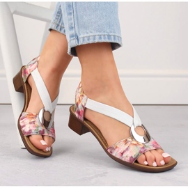 Sandales à enfiler confortables pour femmes avec fleurs, multicolore Rieker 62662-90 blanc