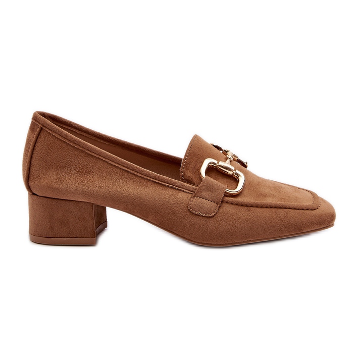 Escarpins bloc à petit talon avec décoration Camel Dolvira brun