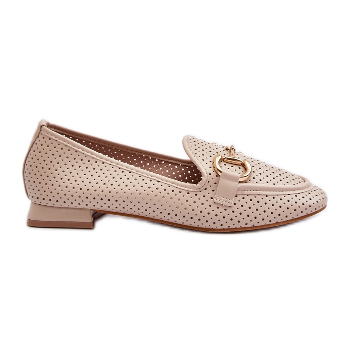 Mocassins Femme Talon Plat Avec Décoration, Beige Iluvana