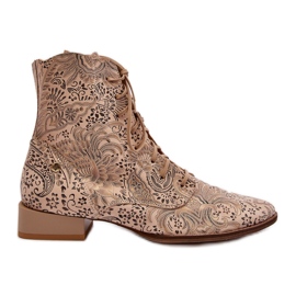 Bottine Plate a Motifs en Cuir Maciejka 06391-04 Beige