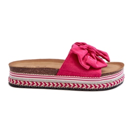 Tongs Pour Femmes Sur Une Plateforme Avec Un Noeud Fuchsia Evatria rose