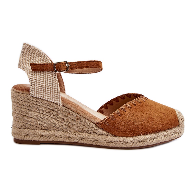Sandales compensées espadrilles en daim avec tresse Raylin camel brun
