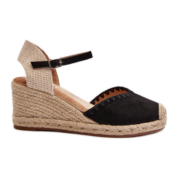 Sandales compensées espadrilles en daim avec tresse, noir Raylin le noir