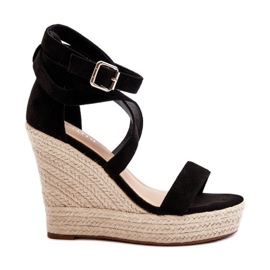 Sandales compensées avec galon, Noir Salthe