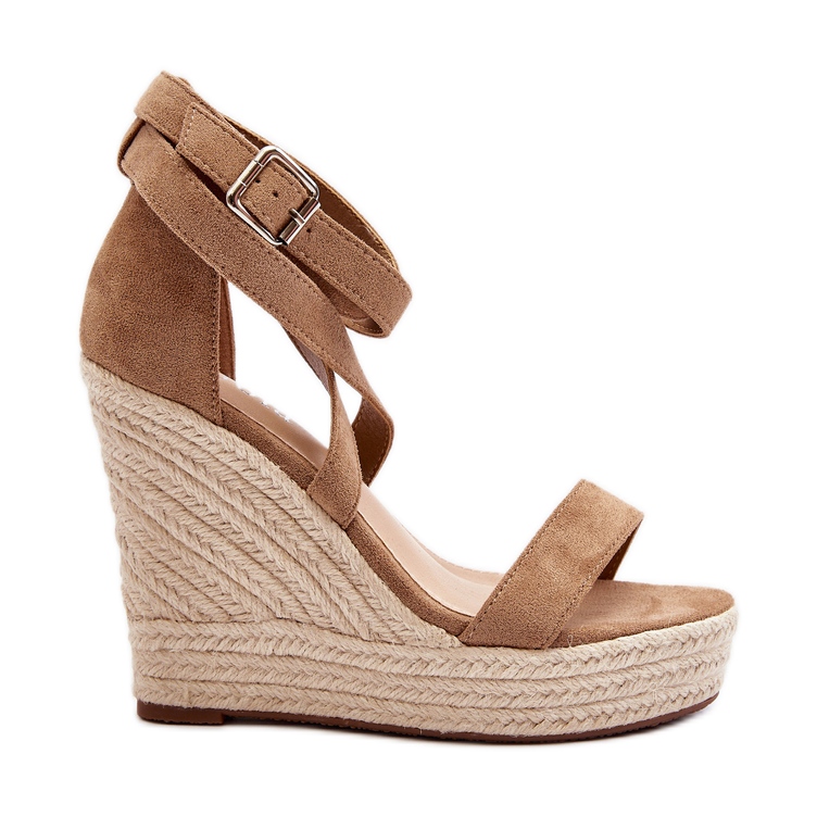 Sandales compensées avec galon, Marron Salthe beige