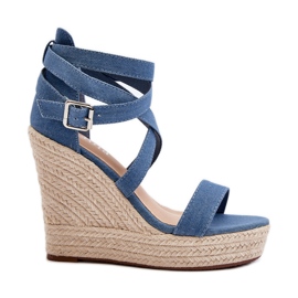Sandales compensées en jean avec galon, Bleu Salthe