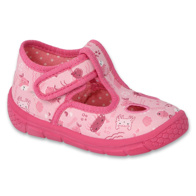 Chaussons enfant Befado avec velcro 630P014, rose à motifs