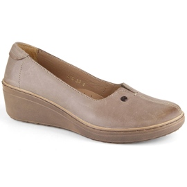 Chaussures compensées à enfiler confortables en cuir pour femme, beige Helios 416.02