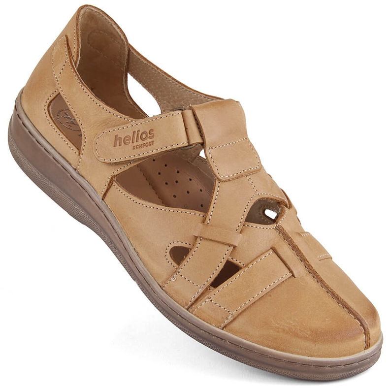Chaussures confortables en cuir ajouré avec velcro pour femme, marron Helios 423.07 beige Chaussures confortables en cuir ajouré avec velcro pour femme, marron Helios 423.07 beige