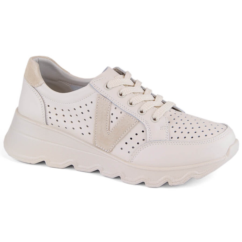 Chaussures de sport femme en cuir ajouré, beige Vinceza 7875