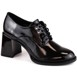 Chaussures femme en cuir verni à talon haut décoratif, noir Vinceza 63510