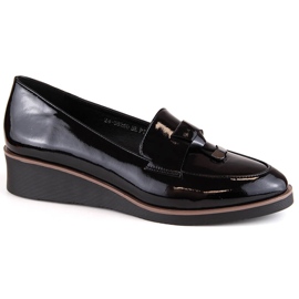 Chaussures compensées noires vernies pour femme, Vinceza 58266