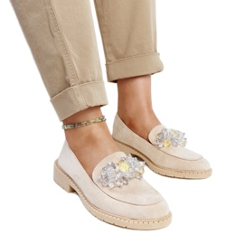 Mocassins en daim beige clair avec cristaux Zemzem