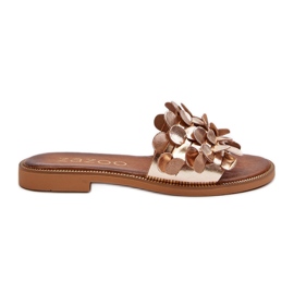 Zazoo 40381 Sandales plates en cuir pour femme, doré
