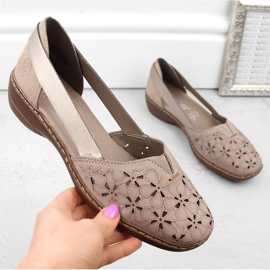 Chaussures à enfiler d'été confortables en cuir pour femmes, beige Rieker 41356-60