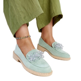 Mocassins en daim vert clair avec cristaux Zemzem