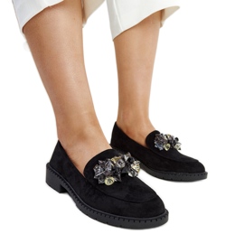 Mocassins en daim noir avec cristaux Zemzem le noir