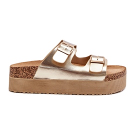 Tongs à plateforme pour femmes avec boucles Lolpey dorées