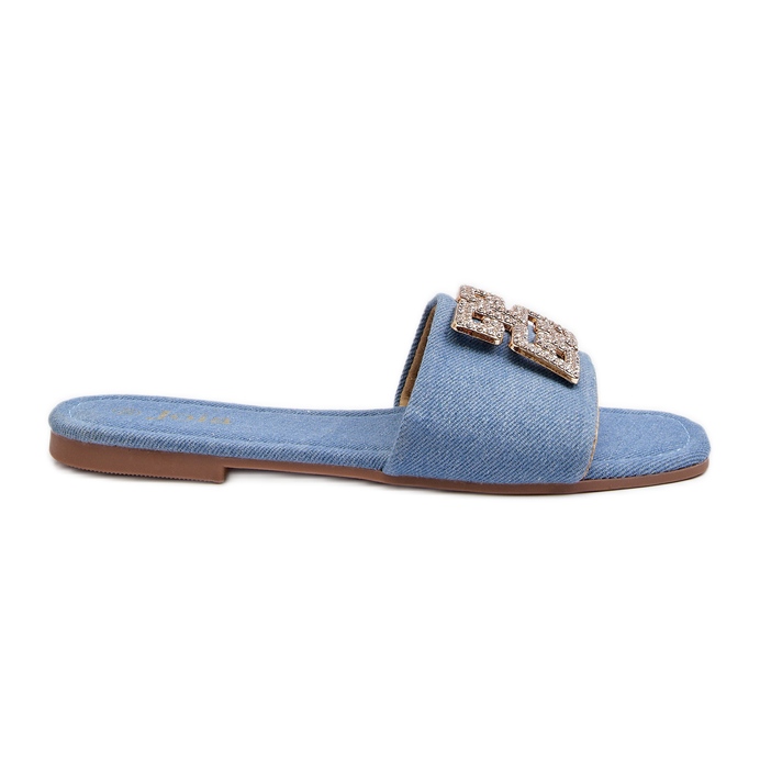 Tongs en jean pour femme à talon plat et décoration, bleu Inaile