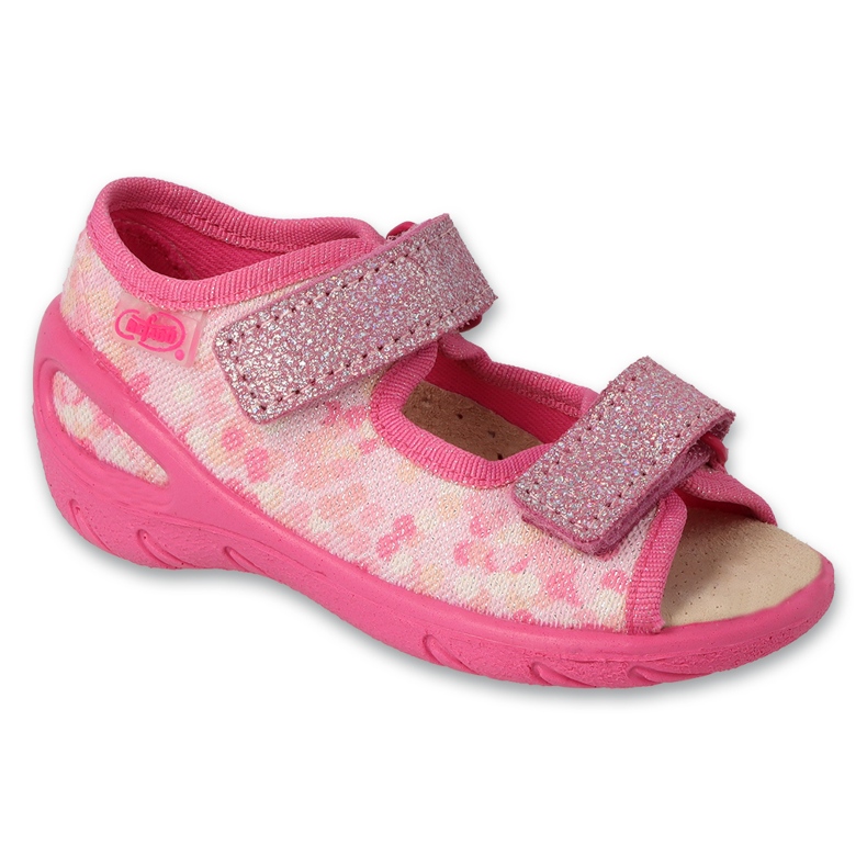 Sandales pour enfants Befado avec empiècement en cuir 063X015 rose à paillettes Sandales pour enfants Befado avec empiècement en cuir 063X015 rose à paillettes