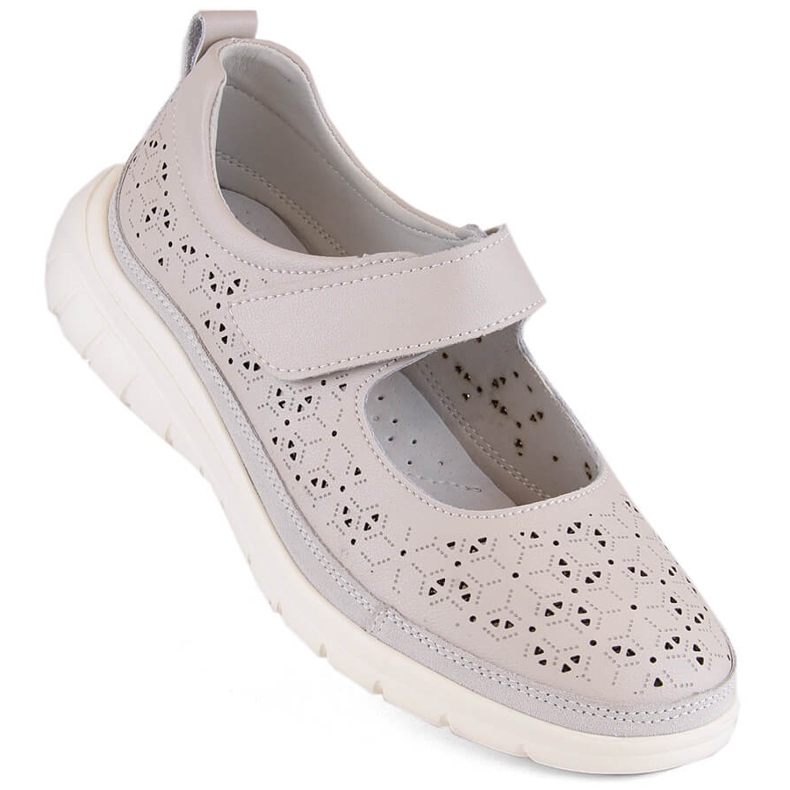 Chaussures femme en cuir ajouré avec velcro, beige Filippo DP6073