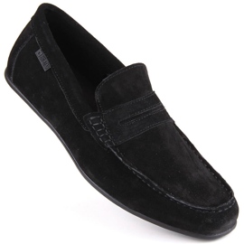 Chaussures en cuir suédé, mocassins noirs pour hommes Big Star NN174224