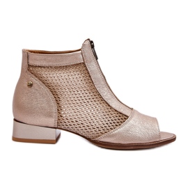 Bottes Femme En Cuir à Talons Plats À Bouts Ouverts Maciejka 06413-25 Doré beige