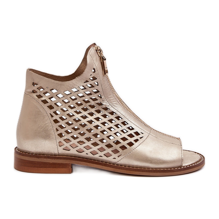 Zazoo 977/L Sandales Ajourées En Cuir Avec Fermeture Éclair, Doré d'or