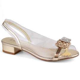 Sandales femme en cuir verni transparent avec zircons dorés Potocki WS43303 d'or
