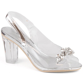Sandales à talons hauts pour femmes transparentes avec zircons argentés Potocki WS43305
