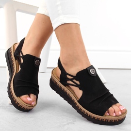 Sandales compensées confortables à enfiler noires pour femmes Rieker V7972-00 le noir