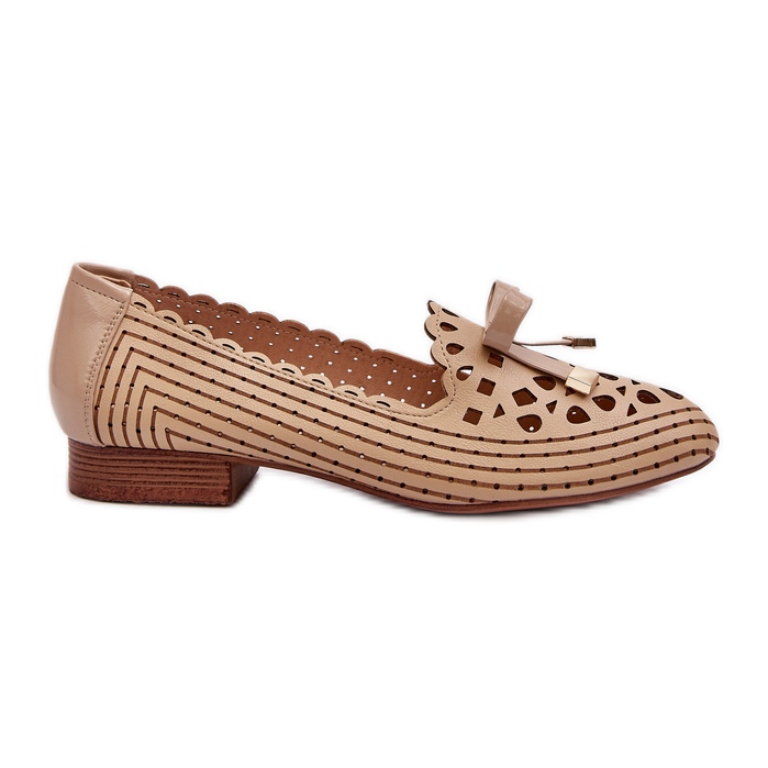 Jezzi Ballerines Femme Beige Ajourées Avec Noeud Nestavia