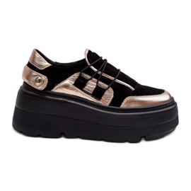 Zazoo 1833 Baskets en cuir pour femme sur semelle massive, noir le noir