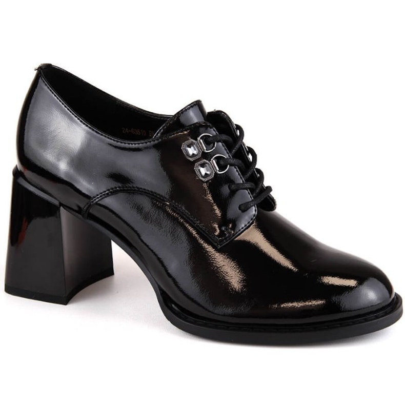 Vinceza W JAN295A chaussures en cuir verni noir avec talon décoratif le noir