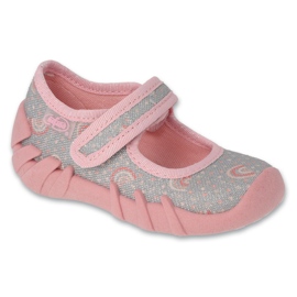 Chaussons enfants Befado avec velcro 109N265, gris et rose Chaussons enfants Befado avec velcro 109N265, gris et rose