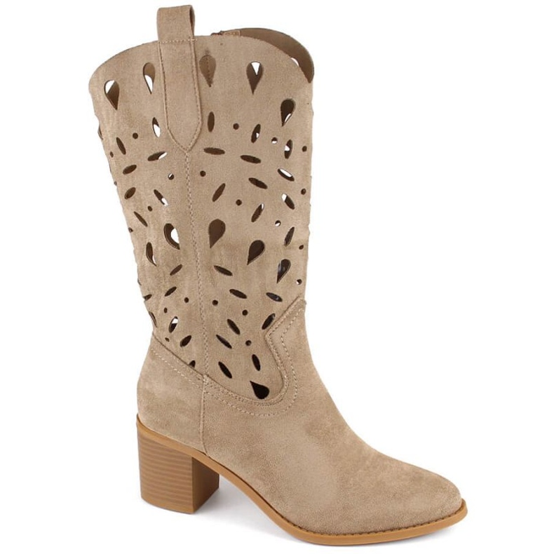 M.Daszyński W SAN20E bottes en daim ajouré, beige foncé