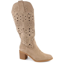Bottines à talons ajourées en daim M.Daszyński W SAN30B, beige